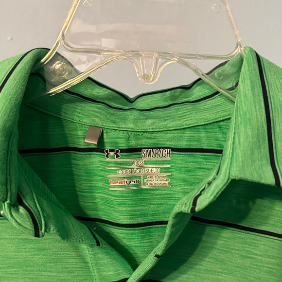 Under Armour Men's Polo Shirt in Green with Black Stripes - Picture 2 of 6